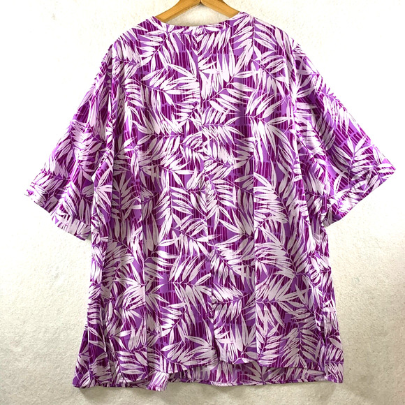 Catherines Womens Button Up Tunic Blouse‎ Sz 2X Purple Tropical Beachy Travel - Picture 7 of 13